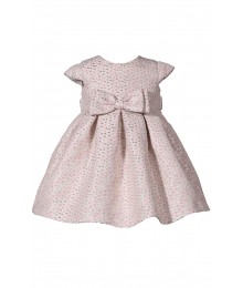 Bonnie Jean Gold/Pink Dotted Waist Bow Pleated Brocade Dress 
